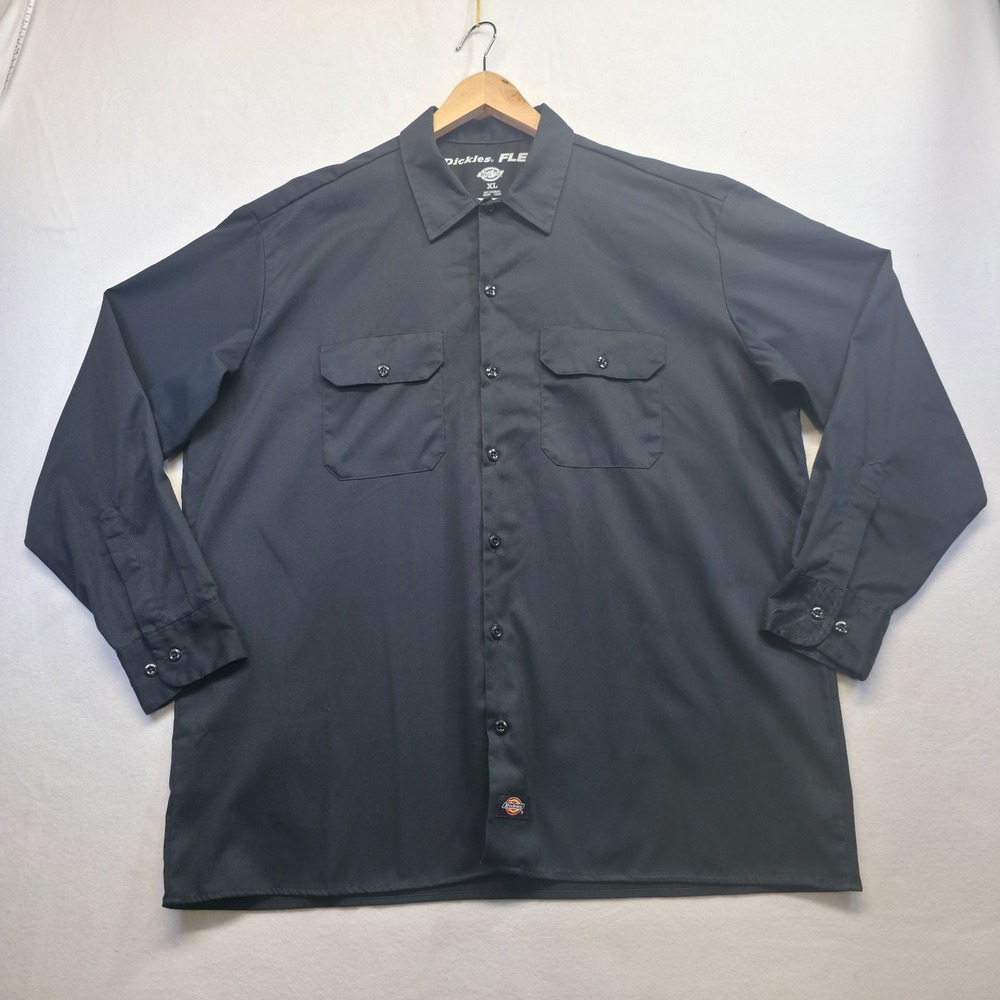 Dickies Flex Men's Black Long Sleeve Button Up Shirt Size XL